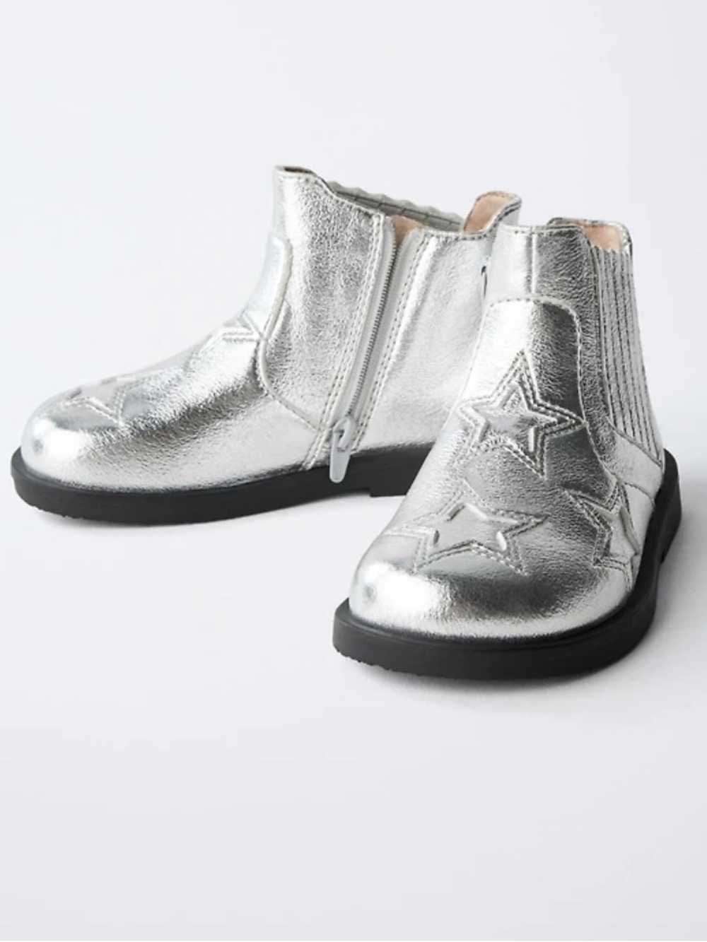 Zara Metallic Silver Star Chelsea Boot for Kids